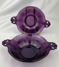 PAIR Vintage Fostoria Amethyst Glass Relish Berry Dishes 6” picture