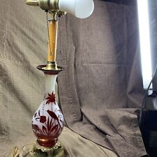 RARE Cranberry Glass Antique Victorian Parlor Lamp W Birds And Animals STUNNING picture