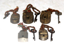 1930'S OLD BRASS 5-PC JAI HIND ENGRAVED HANDCRAFTED PAD LOCKS, NICE PATINA 4990 picture