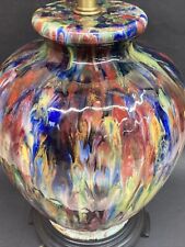 Vintage Marbro Glass Lamp Blue Red Yellow Green Bold Colors Crazing Preowned picture