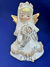 Lefton JUNE Bride Wedding Birthday Girl Angel Figurine Rhinestones Vintage 1950s picture