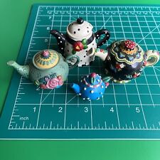Lot of 4 Vintage Mary Engelbreit Resin Mini Teapot Pre-owned picture