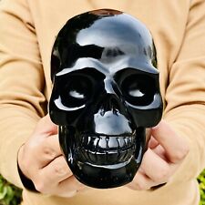 4.09LB Natural Obsidian gem skull Quartz Carved Crystal Skull Reiki Healing picture