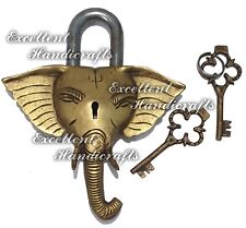 Attractive Antique & Vintage Style Brass made Elephant face Padlock with 2 keys picture