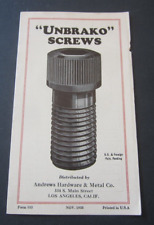 Old Vintage 1938 UNBRAKO SCREWS Advertising Brochure - Andrews Hardware - L.A. picture