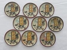 Set Of 9 Vintage Metal Drink Coasters Scotch & Soda 1950's Tin Litho picture