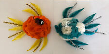 Vintage Pipe Cleaner Fish Wall Hangings Orange Turquoise Handmade picture
