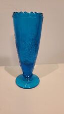 VINTAGE WESTMORELAND  BLUE GLASS PANEL GRAPE FOOTED 6.5” VASE picture