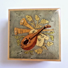 Vintage High Gloss Wood JEWELRY Box Horns & Mandolin Inlay Italian Style 3.75