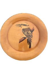9 3/4” Blond Mahogany Wood Handpainted Kingfisher Bird Plate Signed Warner 1949 picture