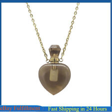 Natural Smoky Quartz Love Heart Crystal Perfume Bottle Pendant Gemstone Necklace picture