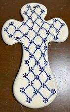 Vintage Signed Polish Pottery Wall Cross MINT CONDITION 7 Inches picture