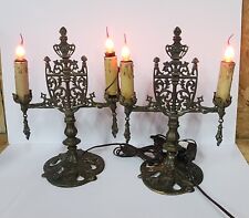 Antique Vtg Victorian Gothic Cast Iron Metal Candelabra Table Lamps Lights picture