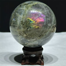 0.81LB 63.5MM Natural Purple Labradorite Sphere Ball Crystal Healing Reiki+Stand picture