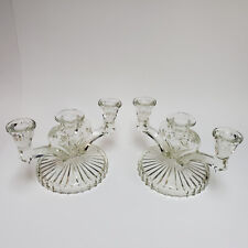 2 Vintage Glass Jeannette Cosmos Candelabras picture