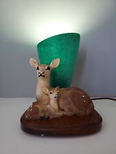 Vintage MCM Mak-Kraft Creations Deer and Fawn Table Accent Lamp Fiberglass Shade picture