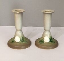 Pair Of Two (2) Roseville Gardenia Candle Holders Marked 652 - 4.5 Chips picture