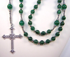 Mens St Jude Green Rosary Catholic XL 24+ Green Agate SS Beads Católico Rosario picture