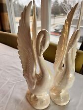 VTG Lg Pair of Pearl Iridescent Swans Decor 14” Tall Signed 1964 Art Deco Style picture