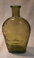 Antique Union Ylw/Grn Glass Bottle Large Flask Clasped Hands 13 Stars 8.5