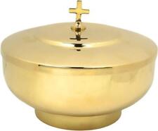 Sacred Vessel 4 Inch Simple Solid Brass Host Ciborium with Cross Top Lid picture