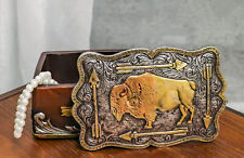 Western Wild Bison Buffalo With Native Indian Arrows Tooled Concho Trinket Box picture