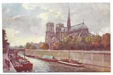 France PARIS Notre Dame on Seine River Illustration Tuck Vintage French Postcard picture