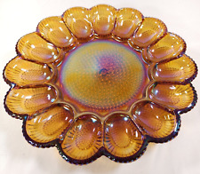 Indiana Glass Deviled Egg Serving Tray Iridescent Amber Fenton Sunflower Hobnail picture