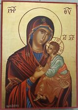 100% HANDPAINTED ART BYZANTINE ORTHODOX ICON Virgin Mary 36X26 cm. Wood Canvas picture