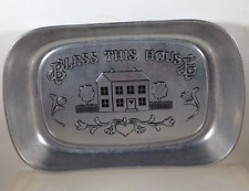 Vintage Wilton Armetale Pewter Tray Bless This House 10-3/4” x 6-3/4” picture