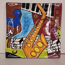Rhapsody Cafe Musical Design Saxophone Keyboard Notes Art Plate 10