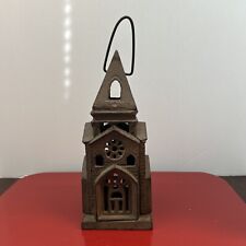 Vintage & Rare Cast Iron Cathedral Church Tower Candle Holder Hanging Lantern picture