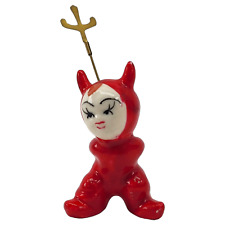 Vintage Pixie Elf Red Devil Baby Miniature Figurine Ceramic Mid Century picture