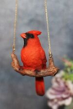 Ebros Home Garden Hanging Northern Red Cardinal Bird Perching on Branch Figurine picture