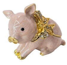 Small Enameled Pink and Gold Rhinestone Piglet Hinged Metal Jewelry  Box picture