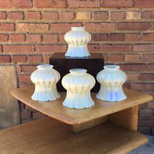 SET of 4 Matching Quezal SIGNED Art Glass Lamp Shades RARE GOLD ZIPPER Pattern  picture