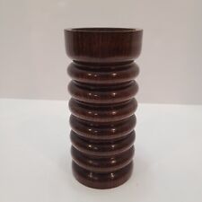 Wood Candle holder pillar ribbed turned Solid Chunky Stacked Rings Spiral picture