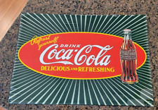 New Coca Cola Coke Refresh Yourself Drink Coca Cola Green Red Metal Sign 1999 picture