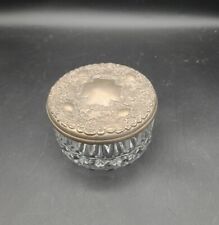 Vanity Trinket Box Powder Jar W Silver Plated Lid Glass picture