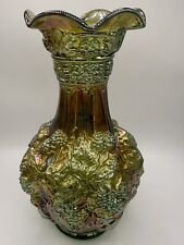  Vintage Imperial Glass Green Carnival Glass Vase Loganberry Grape 10