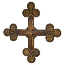 Antique Monumental Gothic Parcel Gilt & Polychromed Carved Oak Cross 19thC picture