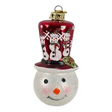 Snowman Hand Painted Red Top Hat Kurt S. Adler Glass Christmas Ornament picture