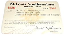 1926 ST. LOUIS SOUTHWESTERN RAILWAY COTTON BELT SSW EMPLOYEE PASS #7507 picture