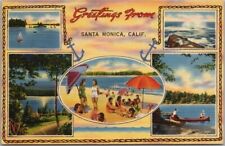 c1940s SANTA MONICA California Linen Postcard Multi-View Beach & Fishing Scenes picture