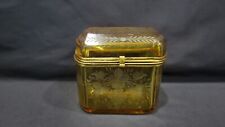 Antique Bohemian Glass Amber Etched Rectangular Hinged Box picture