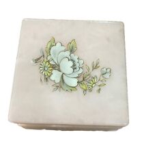 Alabaster Jewelry Box Italy Pink Floral Trinket Small Granny Core Gift For Girls picture