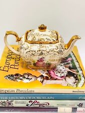 Vintage Sadler Cube Shaped Crinoline Lady Teapot, Gold Gilt, 4 cups picture
