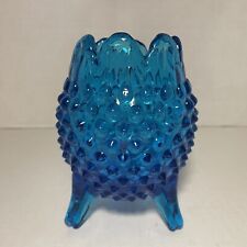 Vintage Aqua Blue Hobnail 3 Footed Egg-Shaped Vase Rose Bowl. picture