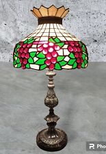 Tiffany Style Stained/Slag Glass Grapes & Leaves Art Deco Lamp Marble,  Silver picture