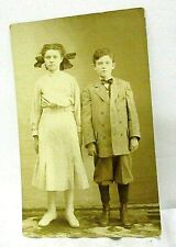 RPPC Real Photo Postcard 2 Serious Older Children Boy & Girl picture